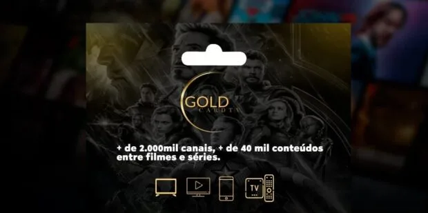GoldCard TV é confiável mesmo? Veja como foi minha experiência! 1 GoldCard TV é confiável? Imagem dos vingadores com texto: + de 2 mil canais, + de 40 mil conteúdos entre filmes e séries.
